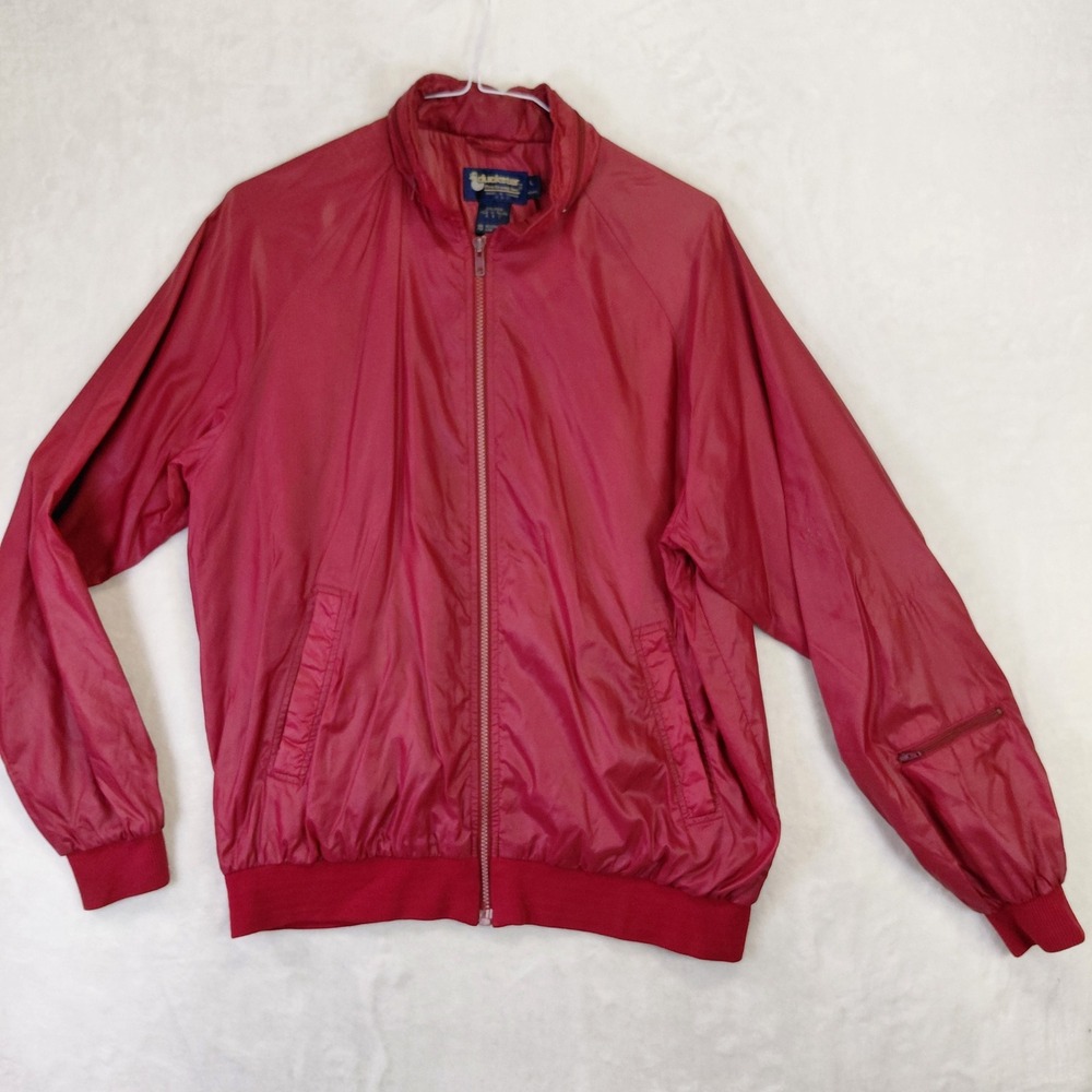 Vintage Duckster Pro Group Mens Red Nylon Windbreaker Jacket Large Full Zip